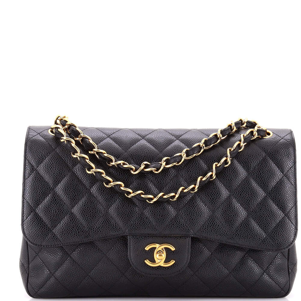 Chanel Jumbo Vintage Classic Double Flap Bag Quilted Caviar